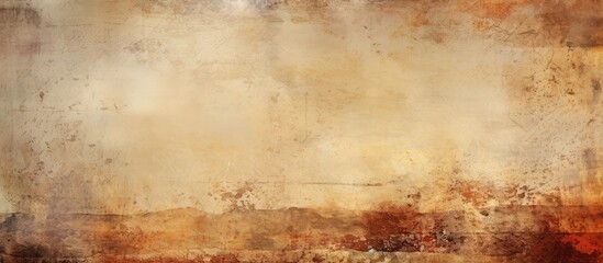 A painting featuring a textured brown and white background, creating a grungy and artistic display with intriguing elements.