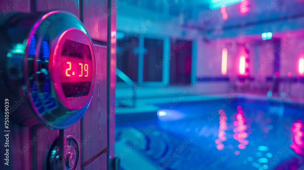 Poster the thermostat attached to the pool heater monitors the water temperature and regulates the heating 