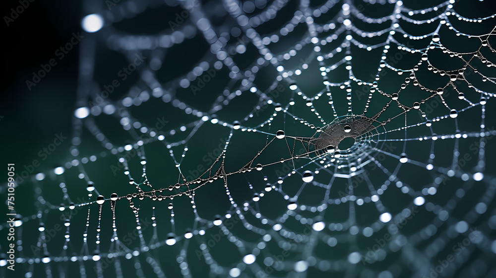 Wall mural the intricate pattern of a spider web symbolizes networking technology