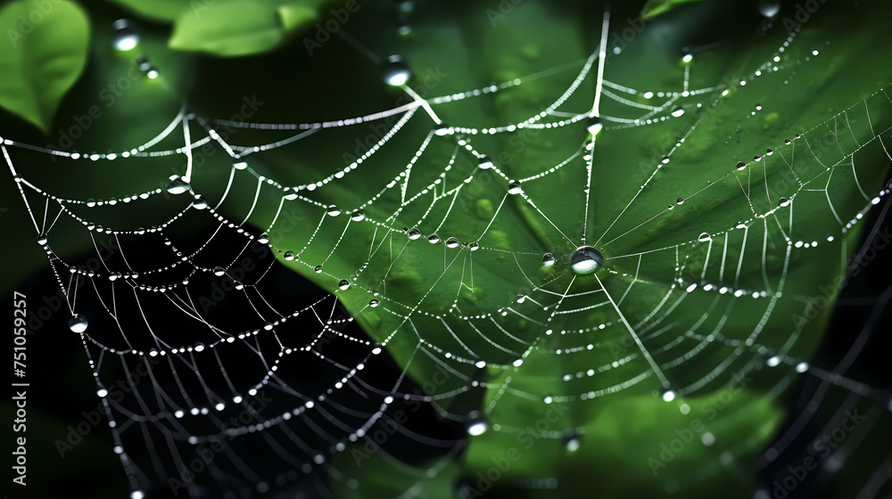 Wall mural the intricate pattern of a spider web symbolizes networking technology