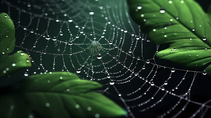 Naklejka premium The intricate pattern of a spider web symbolizes networking technology