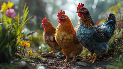 cute funny hens. Created with generative AI. - obrazy, fototapety, plakaty