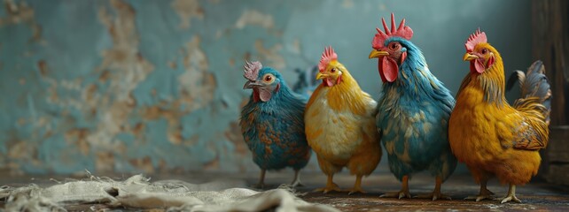 cute funny hens. Created with generative AI. - obrazy, fototapety, plakaty