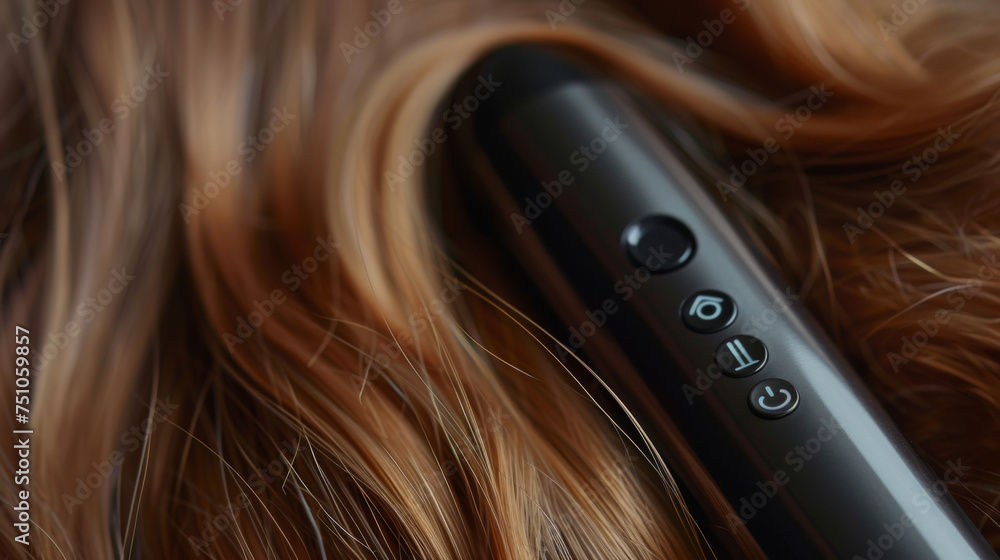 Poster a closeup of the temperature control buttons on a hair straightener allowing for customized styling 