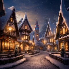 Christmas and New Year holidays background. Christmas street in the old town at night.