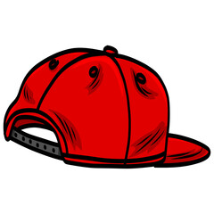 Snapback Red Hat Cap Backward Doodle Drawing Illustration