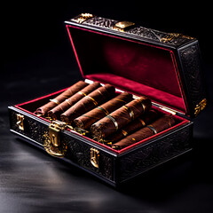 Cigars in a luxury cigar case고급 시가 케이스에 담겨있는 시가Generative AI