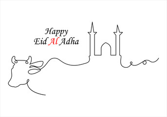 Continuous one line drawing of eid al adha out line vector art illustration 
