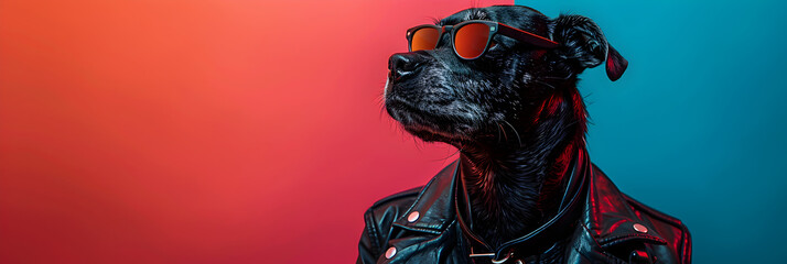 Colourful Illustration of Fantasy Dog Character.,
Super cute black dog lying isolated on red background


