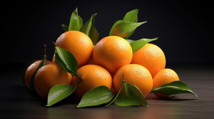 Photo of fresh tangerines with stems and leaves