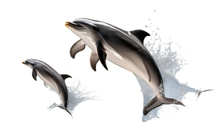 Duo of Graceful Dolphins on Transparent Background