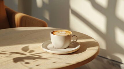 A coffee cup placed on a cafe table