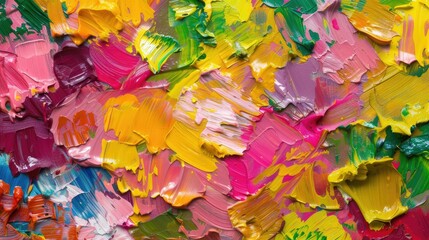 Abstract colorful oil painting on canvas. Oil paint texture with brush and palette knife strokes. multicolored wallpaper. Macro close up acrylic background - obrazy, fototapety, plakaty