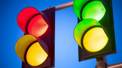 Pedestrian traffic light on the street junction in the city with blurred background