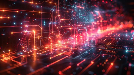 Fototapeta premium Modern technological design. Abstract high-tech background with arrows and glowing lines. Vector illustration for a banner or presentation on the theme of technology, science, and medicine