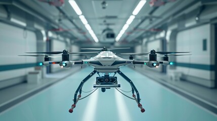Nextgen emergency department equipped with autonomous medical drones for immediate assistance - obrazy, fototapety, plakaty