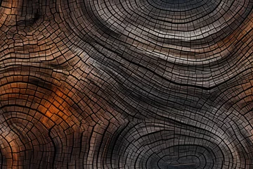 Fototapeten Closeup textured background of dry brown wood with wavy lines and cracks. Old wood surface in nature. Wood grain seamless pattern for interior design © ratatosk