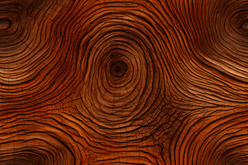 Fototapeta na wymiar Closeup textured background of dry brown wood with wavy lines and cracks. Old wood surface in nature. Wood grain seamless pattern for interior design