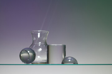 Elegant clean empty glasses reflection on dark color background