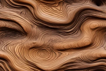 Kissenbezug Closeup textured background of dry brown wood with wavy lines and cracks. Old wood surface in nature. Wood grain seamless pattern for interior design © ratatosk