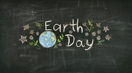 Blackboard displaying the words "earth day" written in chalk, highlighting the importance of environmental awareness and conservation