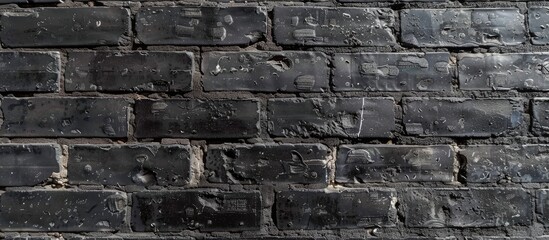 A black and white brick wall, showcasing the intricate patterns of the brickwork. The contrast between the dark and light tones highlights the texture and structure of the wall.