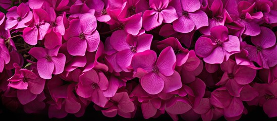 Fototapeta premium This close-up view showcases a cluster of vibrant purple bougainvillea flowers, highlighting their striking color and delicate petals. The flowers are tightly packed together, creating a visually