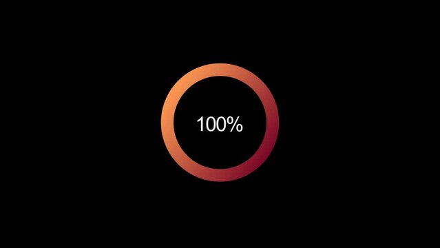 Red Gradient 0-100% Circle Animation. 100 Percentage Animation on Black Background. 4K Video