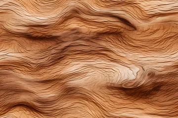 Papier Peint photo Lavable Texture du bois de chauffage Closeup textured background of dry brown wood with wavy lines and cracks. Old wood surface in nature. Wood grain seamless pattern for interior design