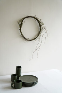 Rustic Charm Ceramic Set with Twig Wreath