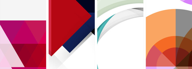 Vector posters - minimalist geometric abstract backgrounds, featuring circles, lines, and triangles in clean, modern design