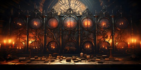 3d illustration of an old gothic room with a fire