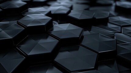 Abstract black technology hexagonal background, Sleek Black Hexagonal Geometric Array