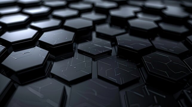Abstract black technology hexagonal background, Abstract 3D Hexagon Geometric Mesh