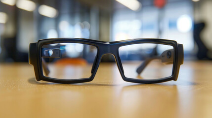 Closeup of the glasses camera which captures and processes realtime images of the users surroundings providing auditory and visual assistance.