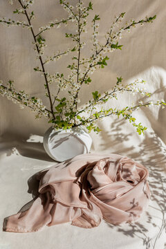 Beige silk scarf