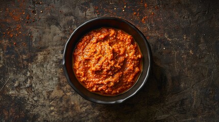 Muhammara: A dip made from roasted red peppers, walnuts, and breadcrumbs, often served with pita...