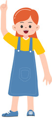cute girl pointing and smiling,flat vector illustration