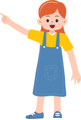 cute girl pointing and smiling,flat vector illustration