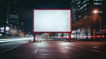 Obraz premium A blank billboard at night in the city with traffic lights