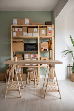 Interior of modern office with parcels and packages