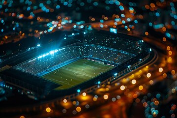 Aerial View of Soccer Stadium at Night