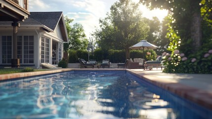 Pool With Patio and Umbrella in Background