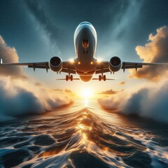 airplane flying over the ocean