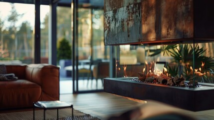 Naklejka na ściany i meble Modern Living Room With Fireplace