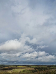 Naklejka na ściany i meble High Angle View of Dramatical Clouds over Countryside of England UK