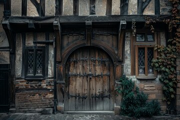 Fototapeta na wymiar Old Building With Large Wooden Door