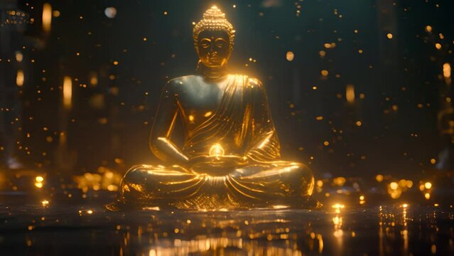 Big Buddha statue in meditation diagram overlaid with stars glow chakra