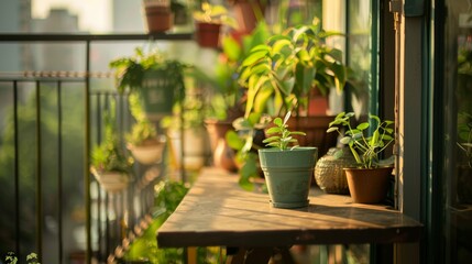 Fototapeta na wymiar Balcony With Potted Plants