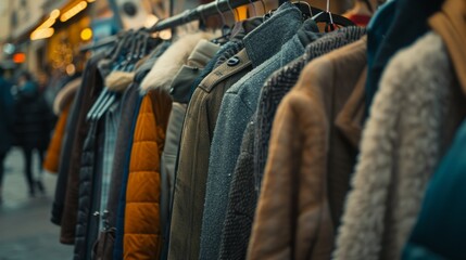Row of Coats on Clothes Rack